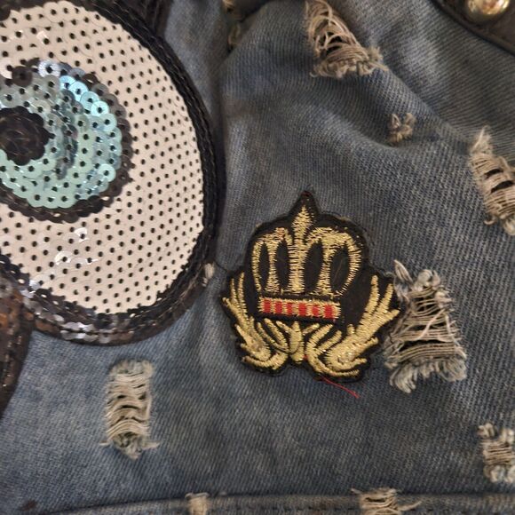Unique Stunning Backpack. Distressed Soft Denim. Patches. Embroidery Bling Euc - Picture 8 of 13
